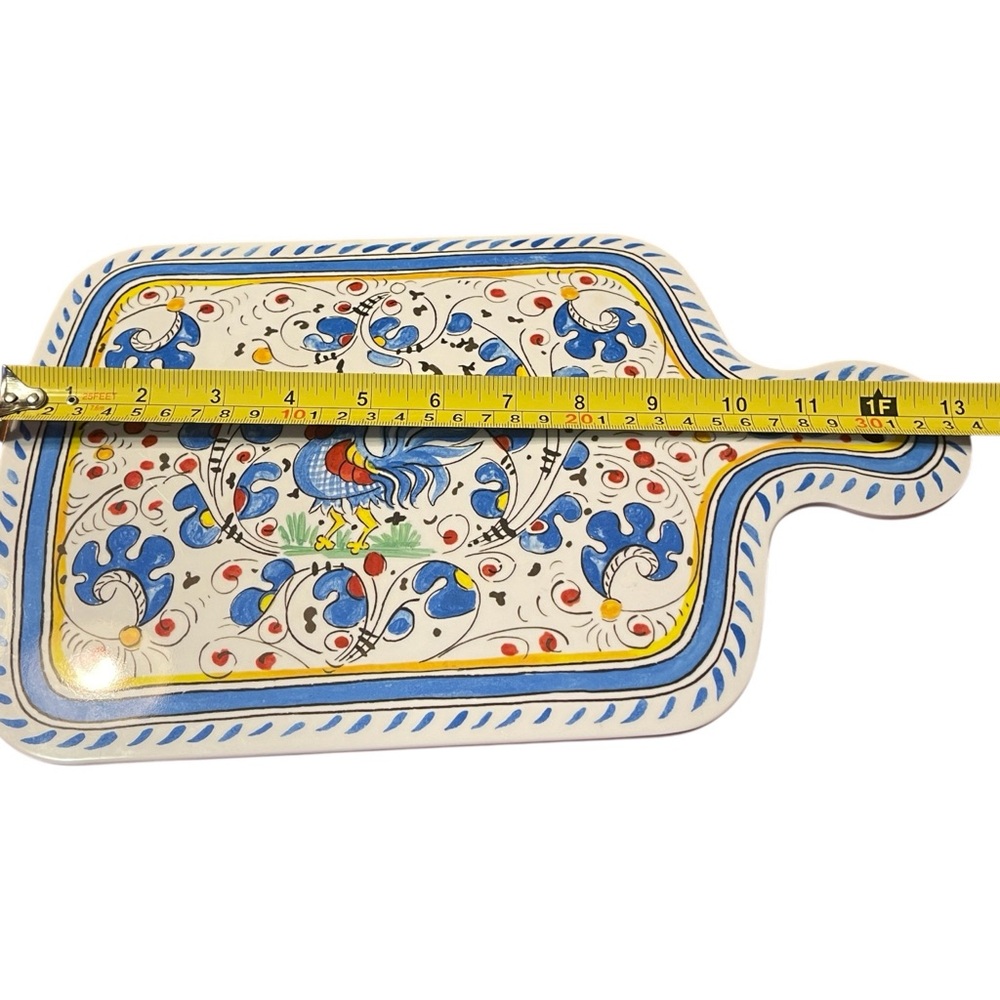 Le Cadeaux Blue Rooster Melamine Cutting Cheese Board Charcuterie Serving Handle - Picture 5 of 8